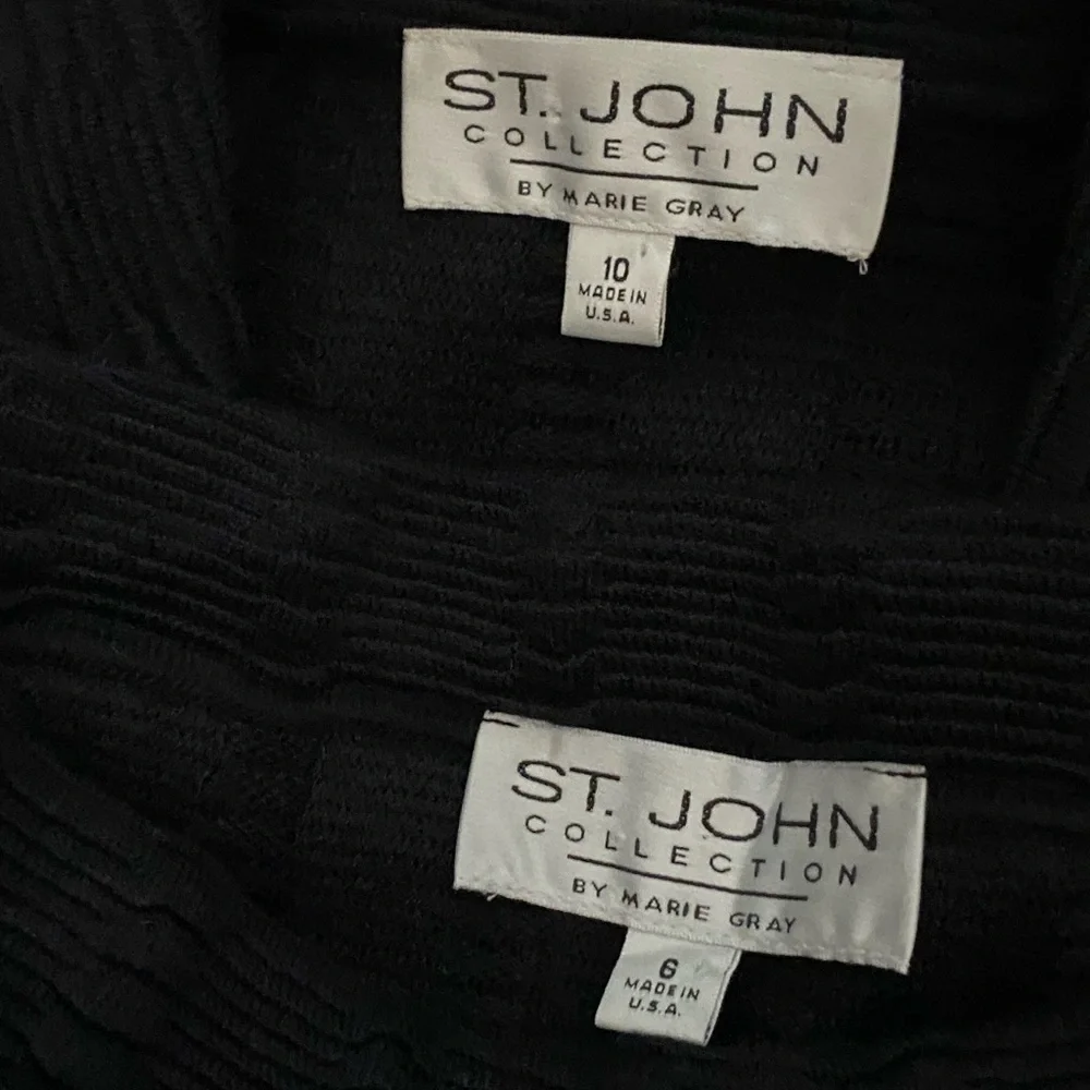 St. John 6/10 Skirt Suit Jacket Ribbed Knit Wool Tie Front Short Sleeve Zip